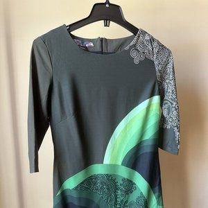 DESIGUAL malachite green mini dress with three-quarter sleeves Size 40